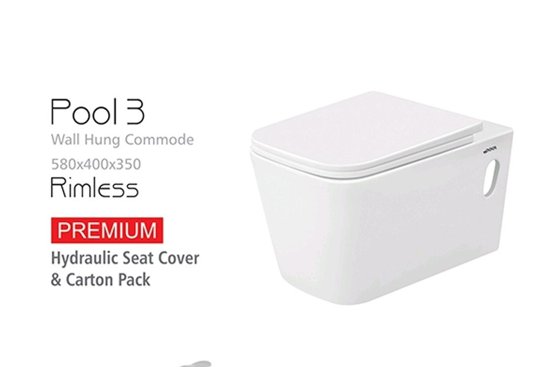 poll 3 commode Wall Hang Commode Pool3 Pool Ceramics With Seat Cover (Rimless) - Image 1