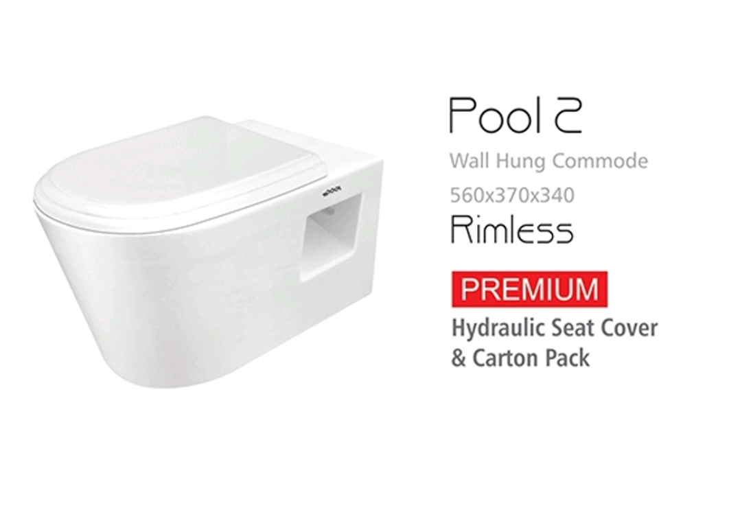 pool 2 commode Wall Hang Commode Pool2 Pool Ceramics With Seat Cover (Rimless) - Image 1